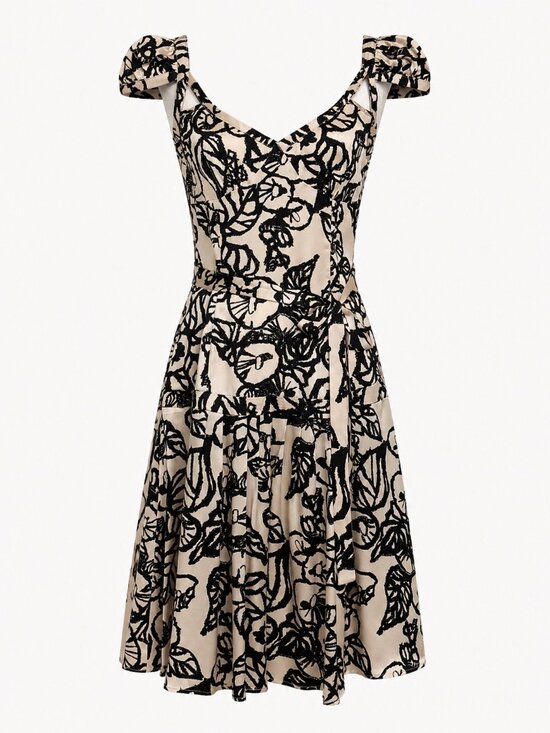 Tracy Reese Dresses & Skirts - Tracy Reese 100% Silk Black Ivory Belted Drop Waist Midi Dress 8